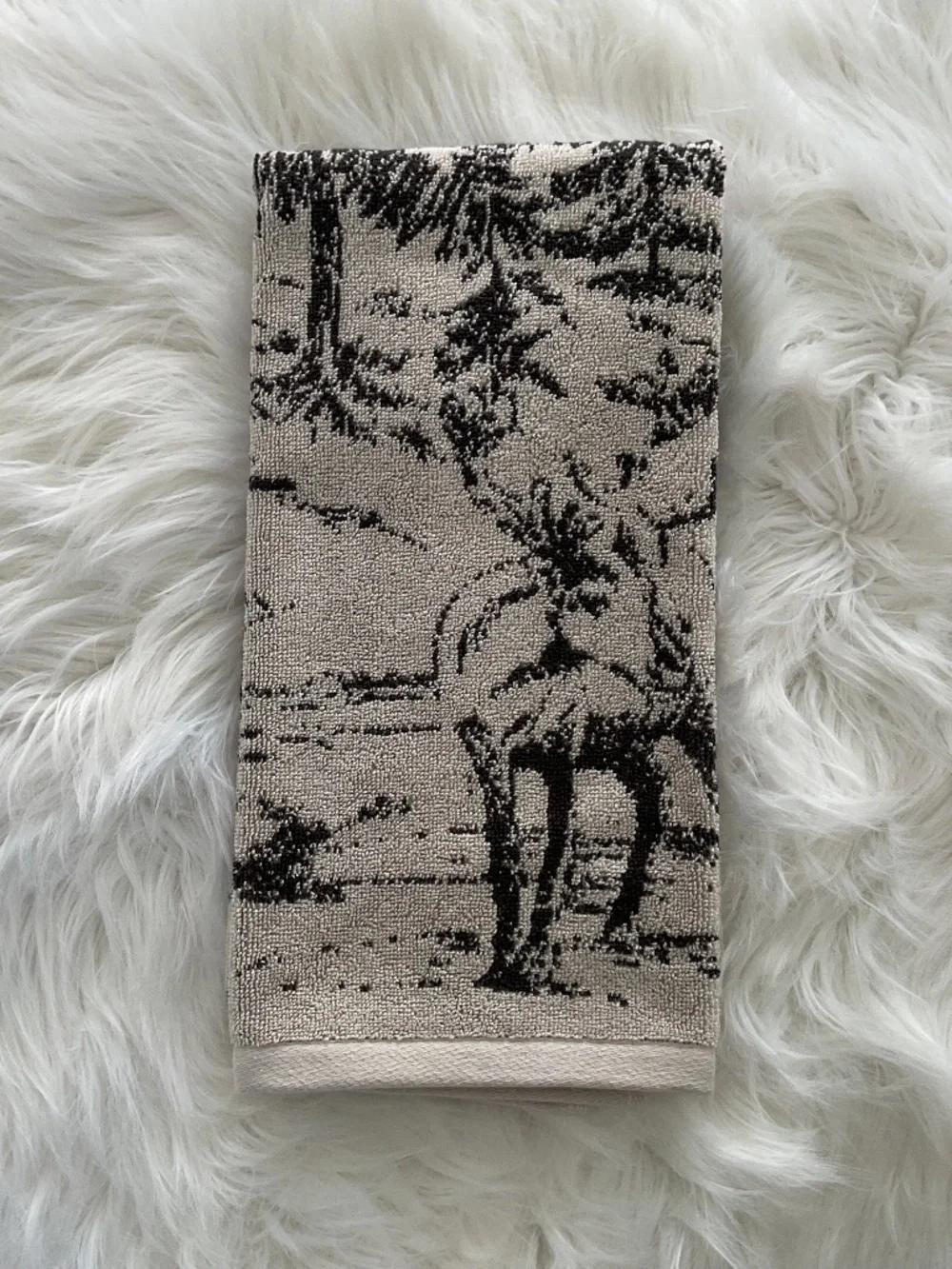 NWT Pottery Barn Rustic Forest Hand Towel Cabin Stag Cottage Woodland